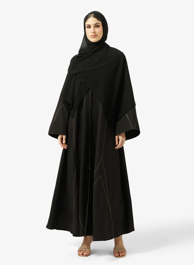 Embroidered Open Front V Neck Abaya